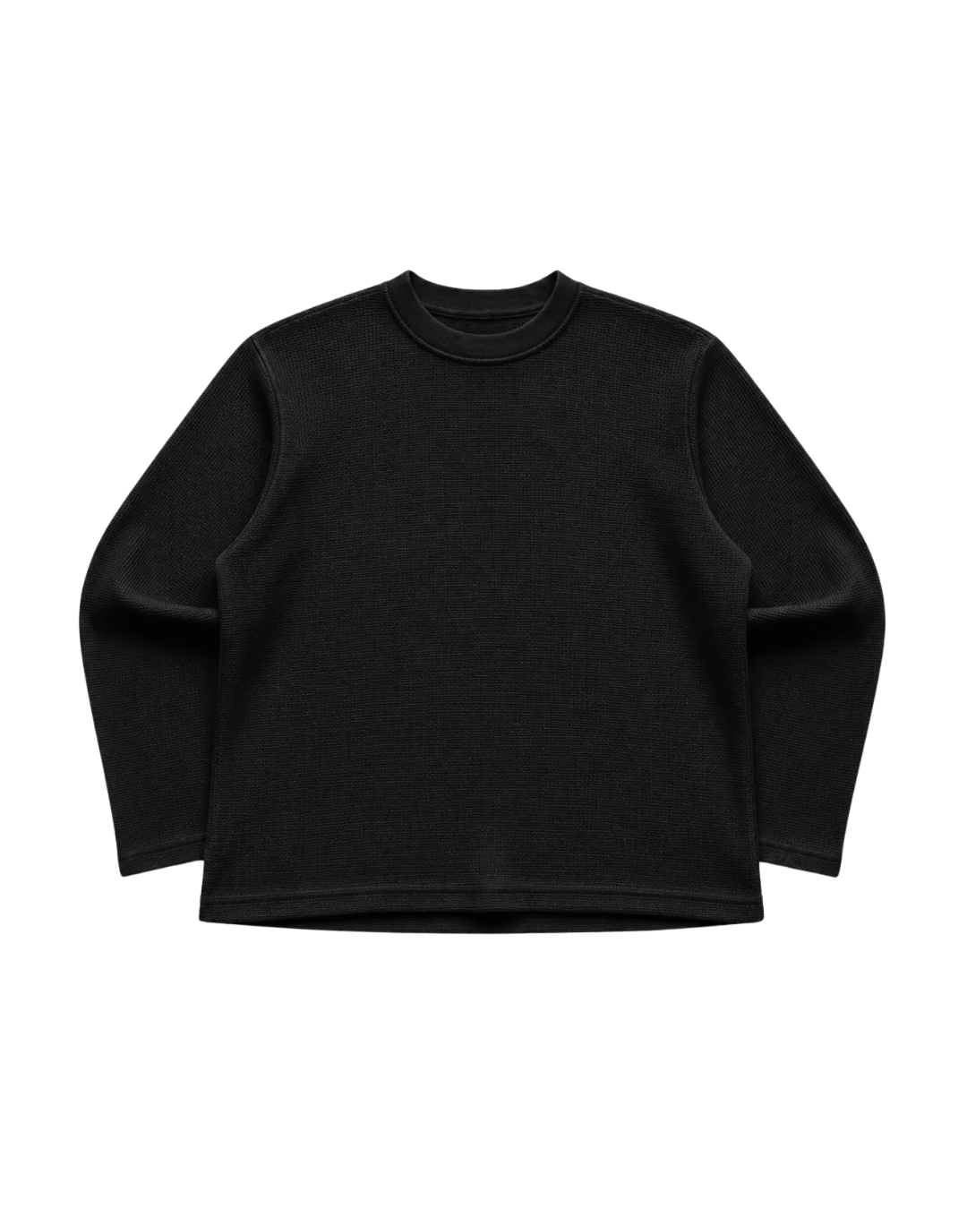 BLACK BOXY WAFFLE TEE