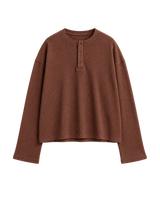 BROWN OVERSIZED HENLEY WAFFLE TEE