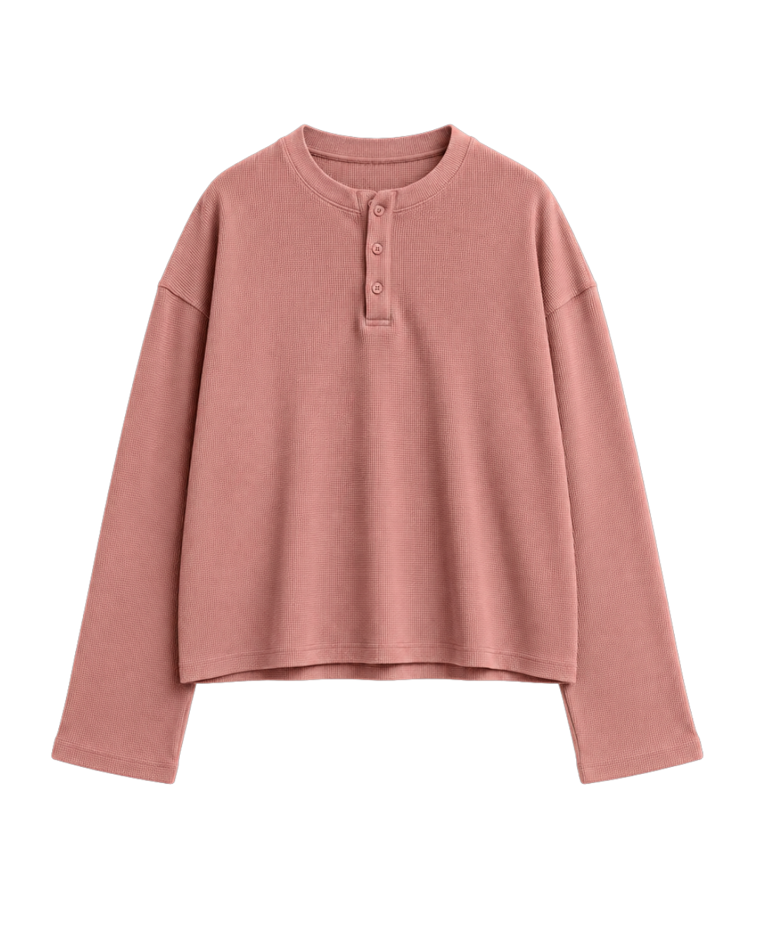 ROSE TAUPE OVERSIZED HENLEY WAFFLE TEE