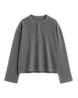 STEEL GREY OVERSIZED HENLEY WAFFLE TEE