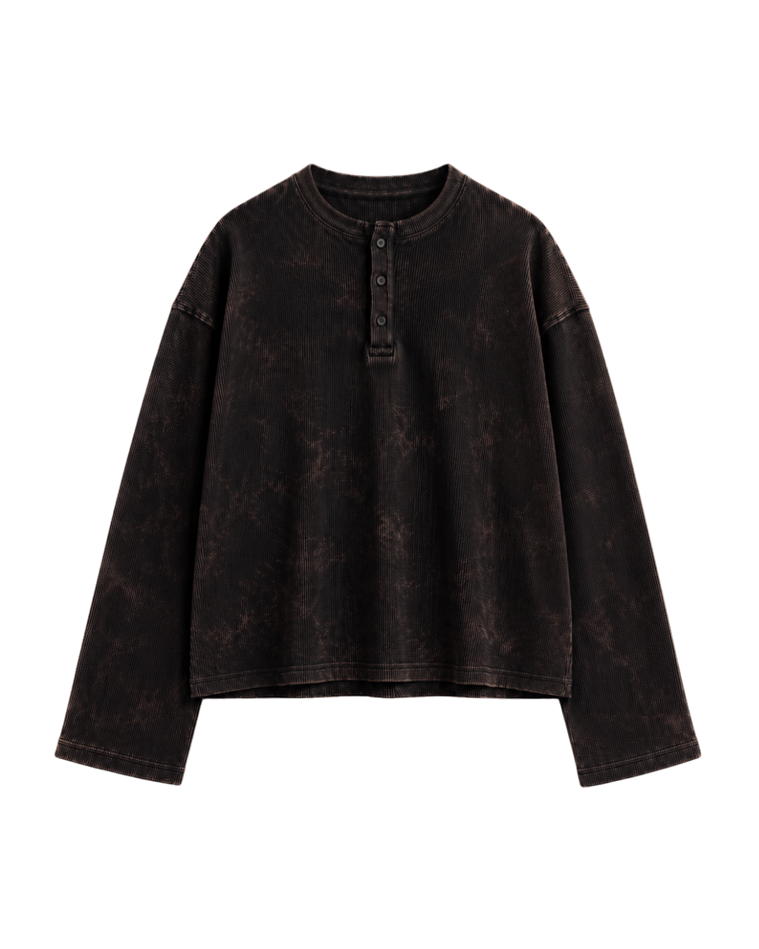 BROWN WASHED OVERSIZED HENLEY WAFFLE TEE