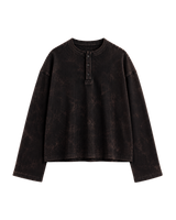 BROWN WASHED OVERSIZED HENLEY WAFFLE TEE