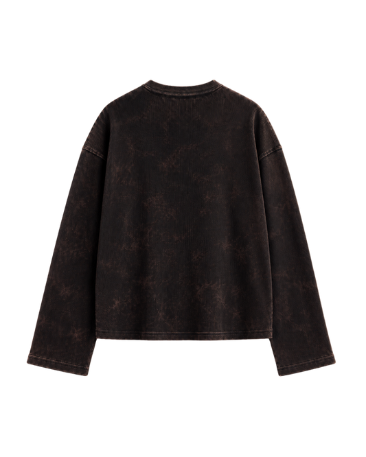 BROWN WASHED OVERSIZED HENLEY WAFFLE TEE
