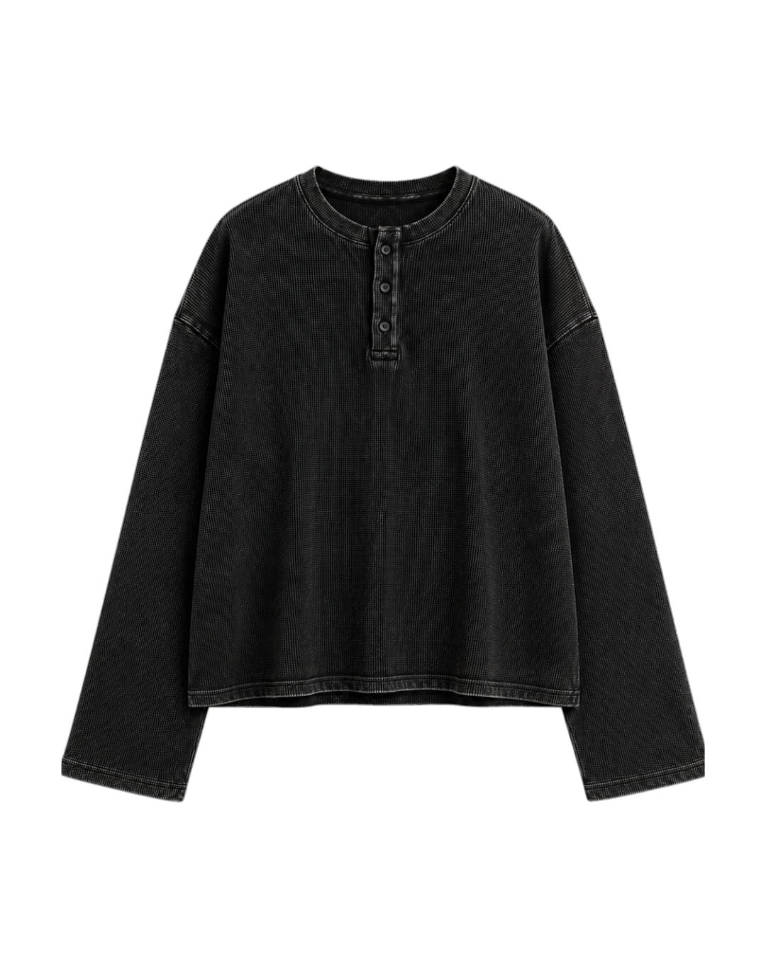 ACID WASH OVERSIZED HENLEY WAFFLE TEE