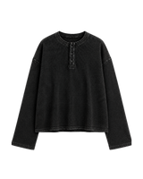 ACID WASH OVERSIZED HENLEY WAFFLE TEE