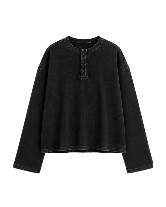 ACID WASH OVERSIZED HENLEY WAFFLE TEE