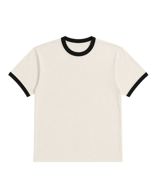 OYSTER WHITE & BLACK RINGER TEE