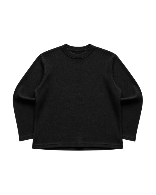 BLACK BOXY WAFFLE TEE