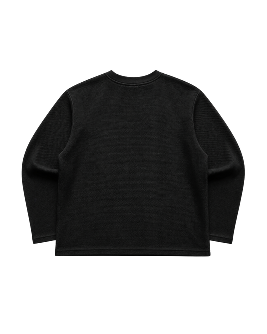 BLACK BOXY WAFFLE TEE