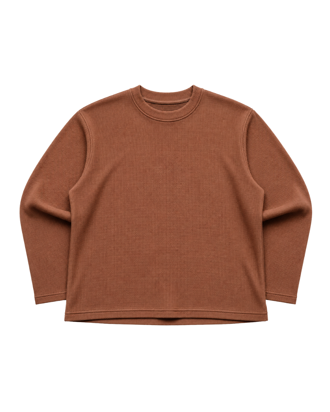 BROWN BOXY WAFFLE TEE