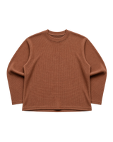 BROWN BOXY WAFFLE TEE