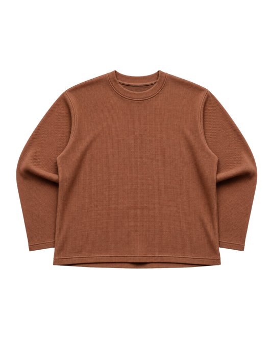 BROWN BOXY WAFFLE TEE
