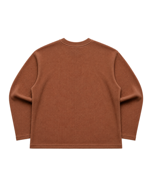 BROWN BOXY WAFFLE TEE