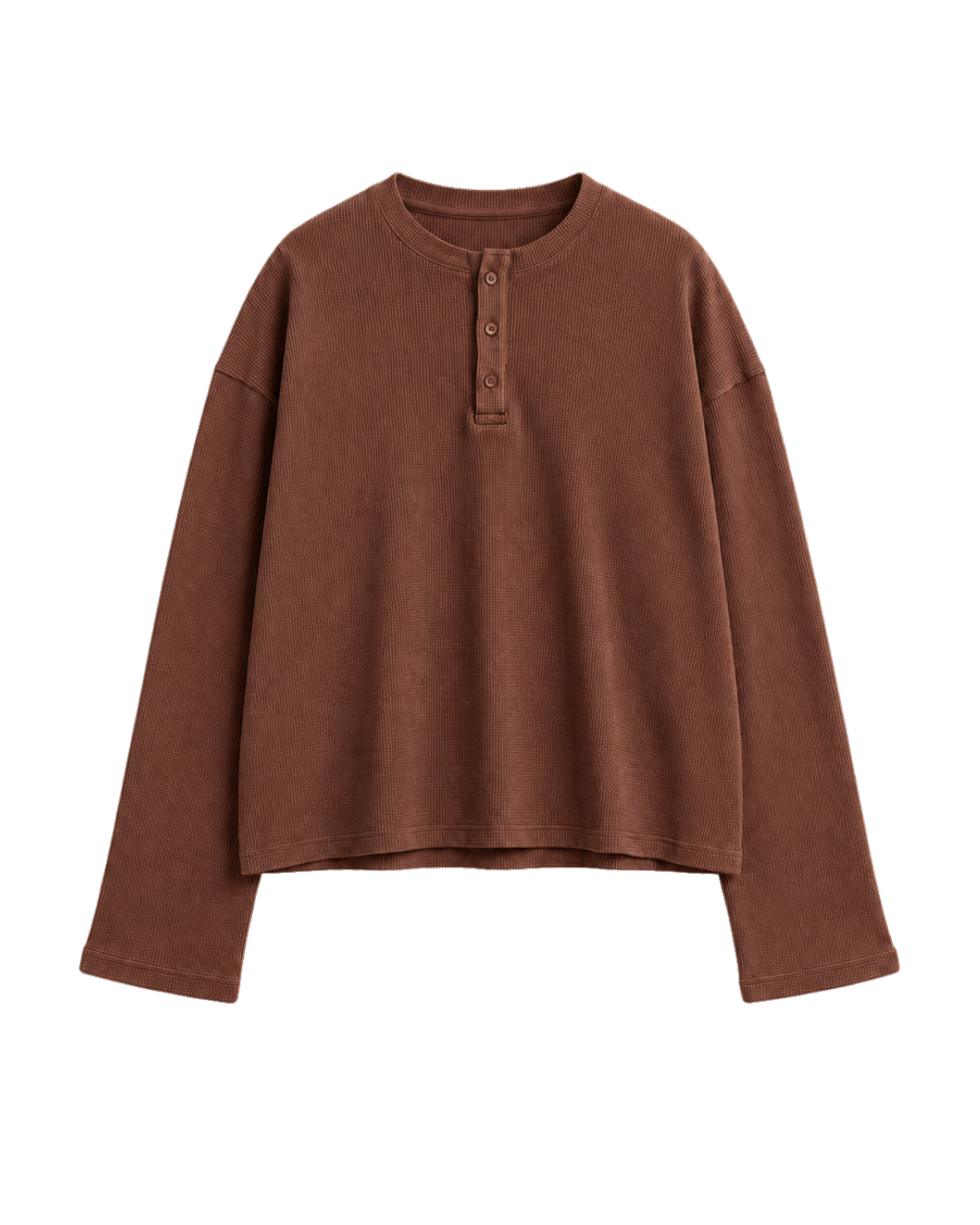 BROWN OVERSIZED HENLEY WAFFLE TEE