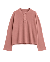 ROSE TAUPE OVERSIZED HENLEY WAFFLE TEE