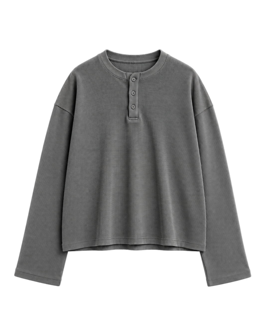 STEEL GREY OVERSIZED HENLEY WAFFLE TEE