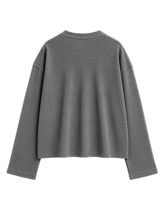 STEEL GREY OVERSIZED HENLEY WAFFLE TEE