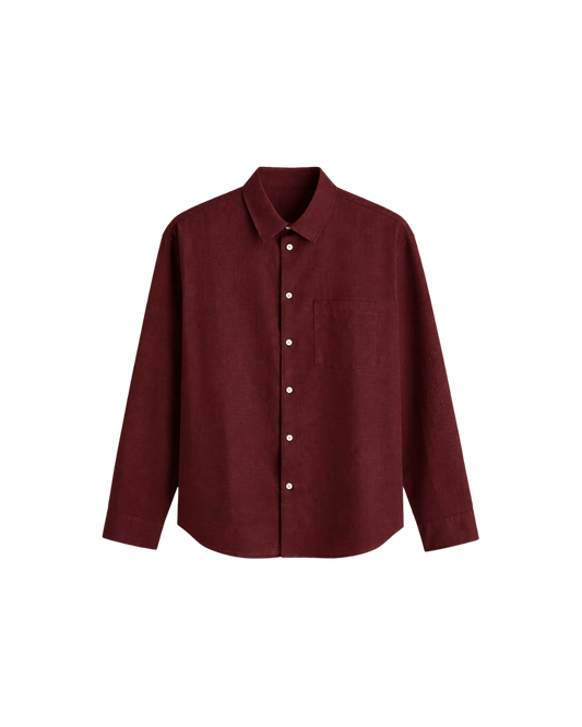 THE LINEN ESSENTIAL SHIRT - WINE RED
