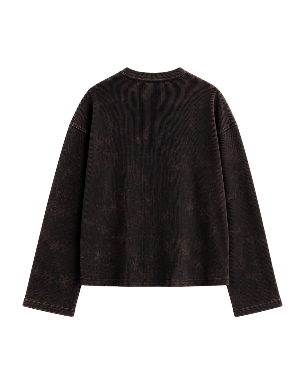 BROWN WASHED OVERSIZED HENLEY WAFFLE TEE