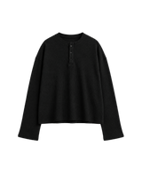 BLACK OVERSIZED HENLEY WAFFLE TEE