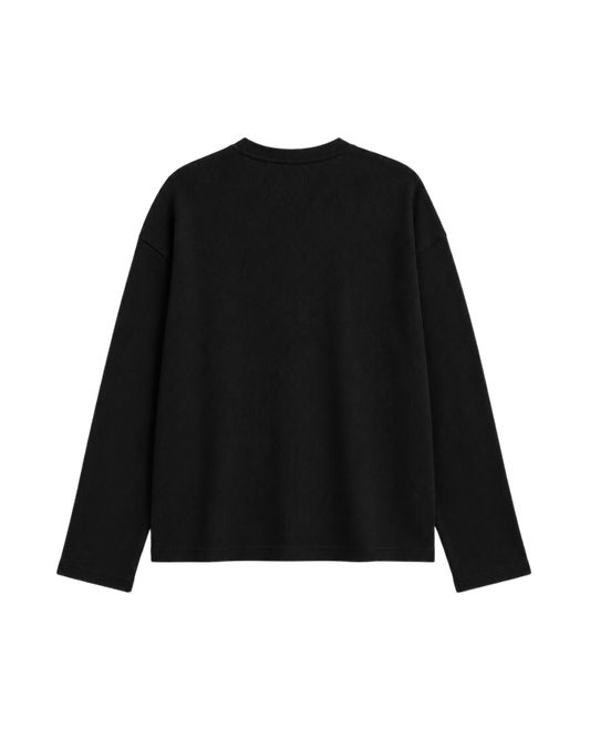 BLACK OVERSIZED HENLEY WAFFLE TEE