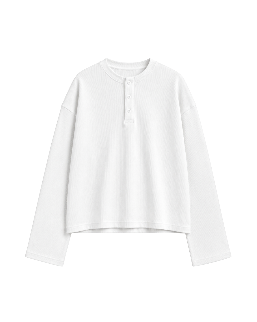 WHITE OVERSIZED HENLEY WAFFLE TEE