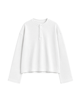 WHITE OVERSIZED HENLEY WAFFLE TEE