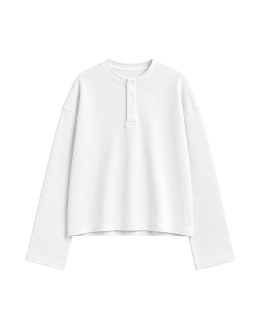 WHITE OVERSIZED HENLEY WAFFLE TEE